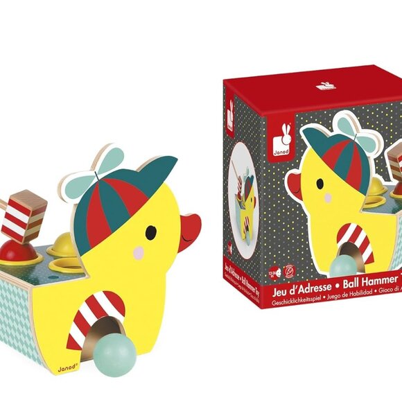 Janod Wooden Duck Frappa Ball Hammer Toy For 12 Months+ Brand New - Picture 1 of 9